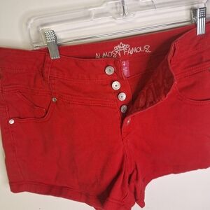 Almost Famous Vibrant Red Button-Up High Rise Short Shorts Size 14